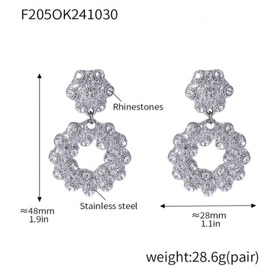 Jewelry Elegant Circle 304 Stainless Steel Rhinestones Glass Stone 18K Gold Plated Plating Inlay Earrings Necklace