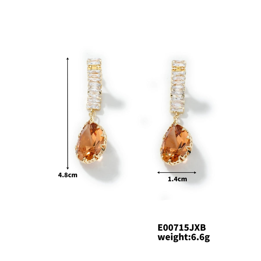 1 Pair Elegant Simple Style Streetwear Water Droplets Inlay Copper Zircon K Gold Plated Rhodium Plated Drop Earrings