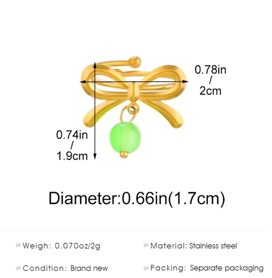 Jewelry Sweet Simple Style Cherry Bow Knot 304 Stainless Steel Rings Earrings