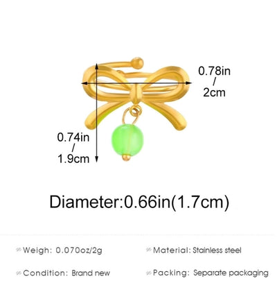 Jewelry Sweet Simple Style Cherry Bow Knot 304 Stainless Steel Rings Earrings