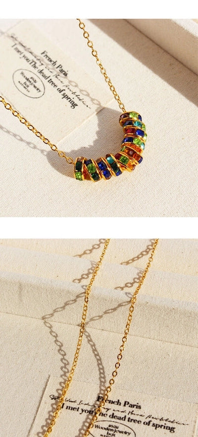 Brass 24K Gold Plated Beaded Plating Inlay Circle Zircon Brass Necklace