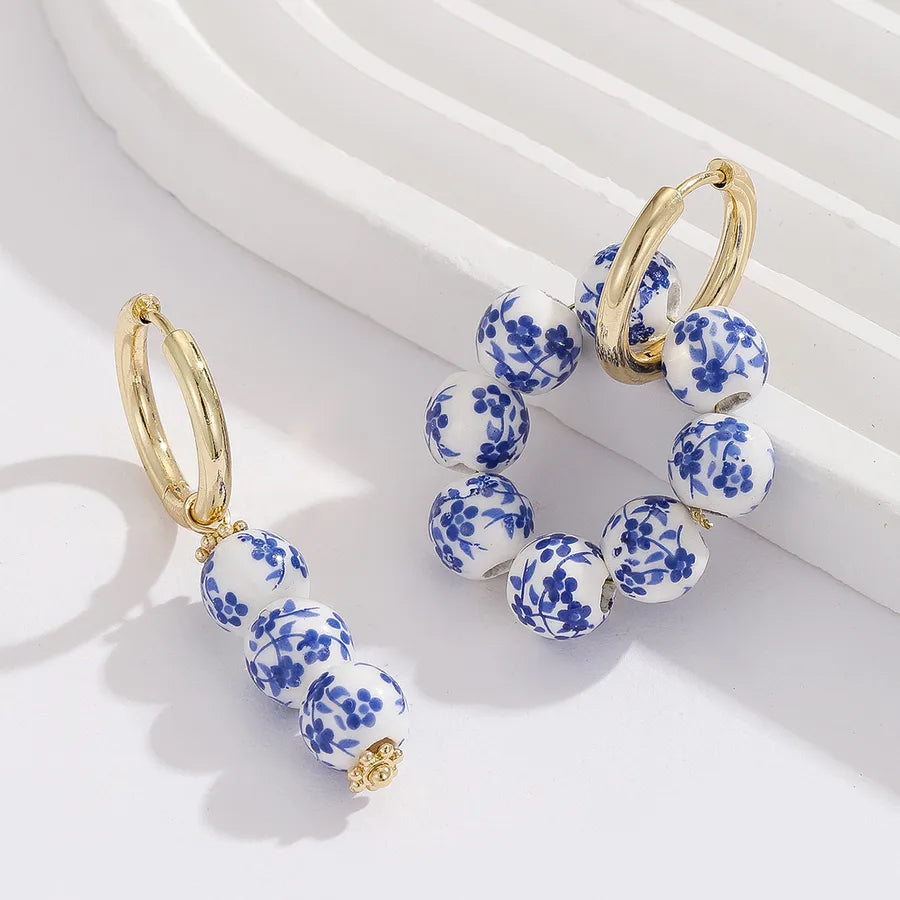 1 Pair Chinoiserie Color Block 304 Stainless Steel Drop Earrings