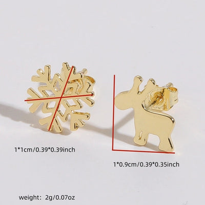 1 Pair Christmas Elegant Simple Style Commute Snowflake Elk Copper 14K Gold Plated Ear Studs
