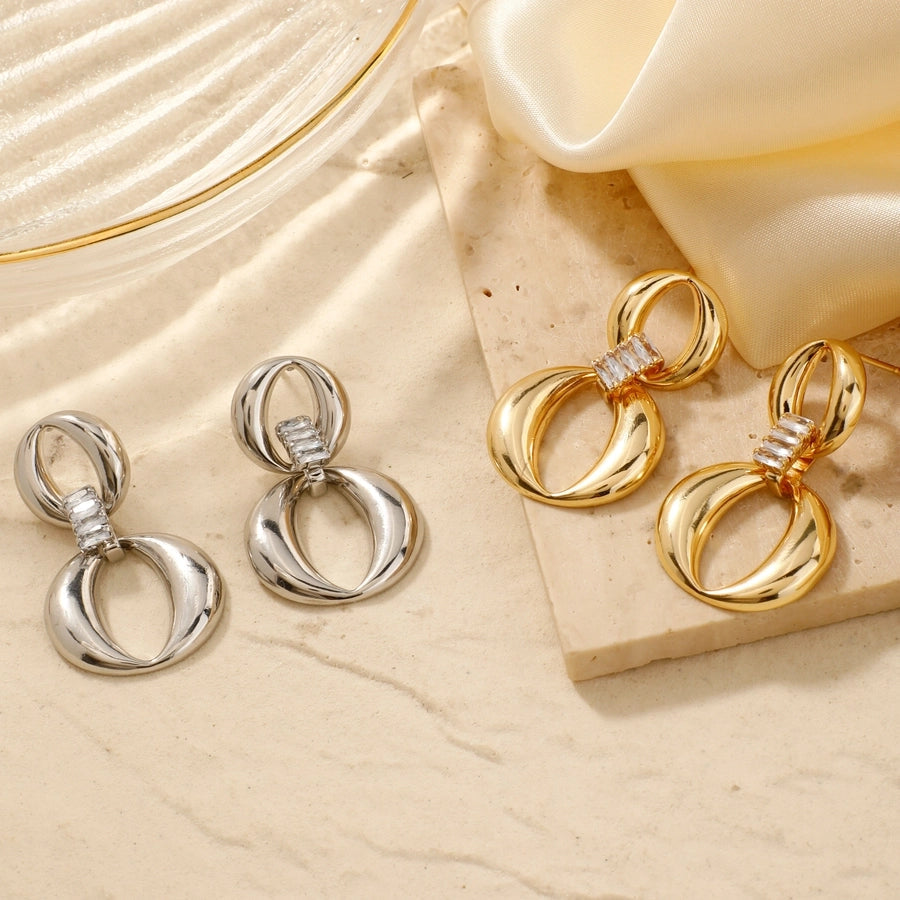 1 Pair Elegant Glam Shiny Geometric Inlay Copper Zircon K Gold Plated Rhodium Plated Drop Earrings