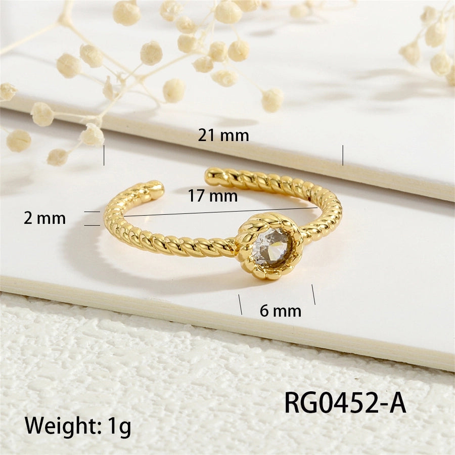 Copper Inlay Geometric Solid Color Zircon Open Rings
