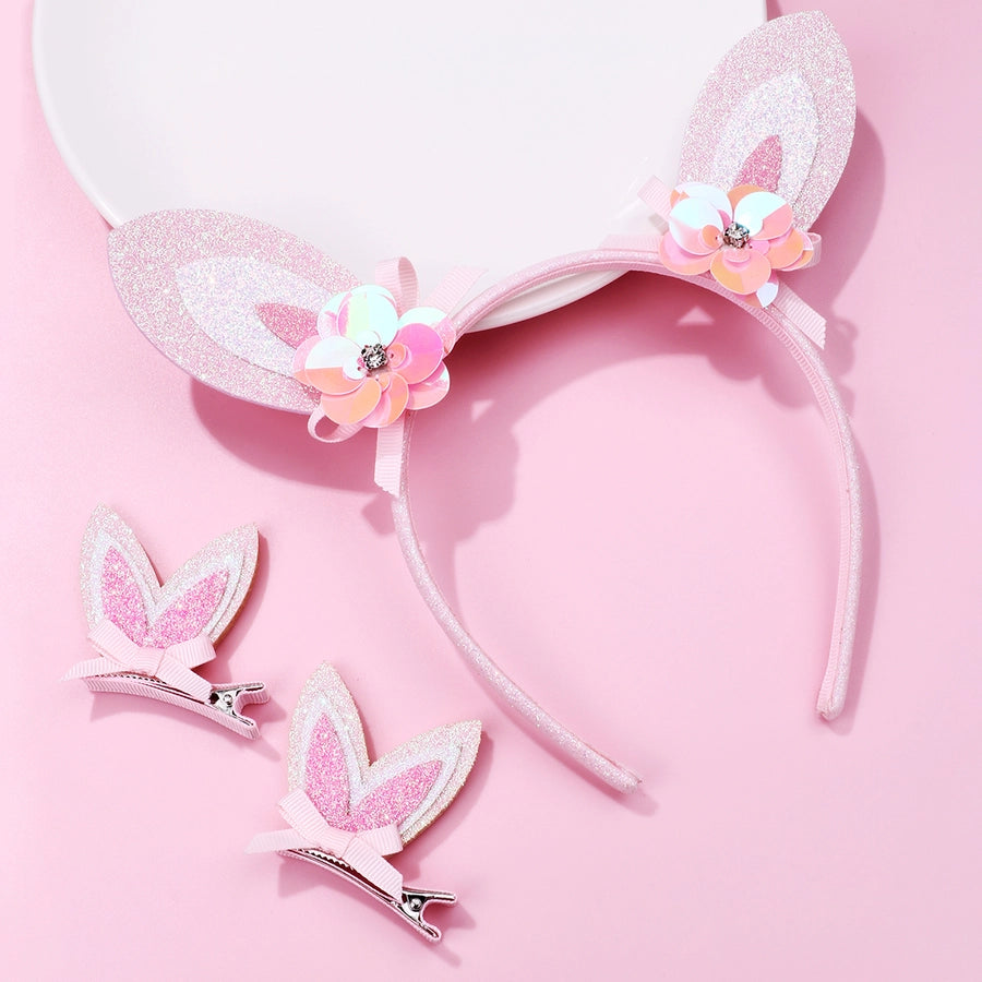 Girl'S Cute Romantic Sweet Bunny Ears Flower Bow Knot Cloth Handmade Hair Clip Hair Band