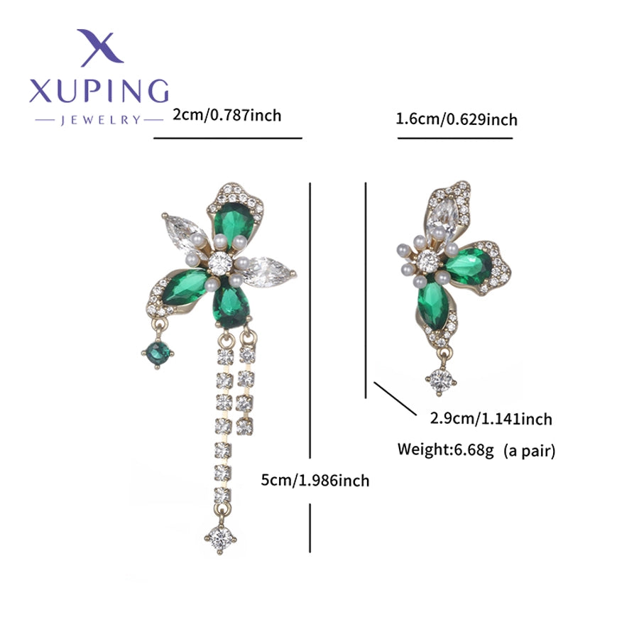 1 Pair Luxurious Sweet Tassel Flower Plating Copper Artificial Gemstones 18K Gold Plated Drop Earrings