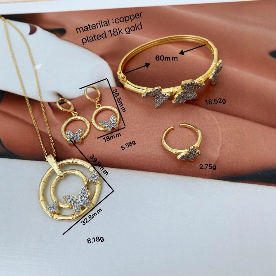 Jewelry Vintage Style Classic Style Butterfly Copper Zircon Plating Rings Earrings Necklace