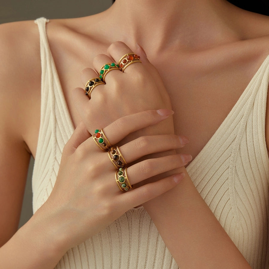 Jewelry Casual Simple Style Geometric 304 Stainless Steel Natural Stone Plating Open Rings