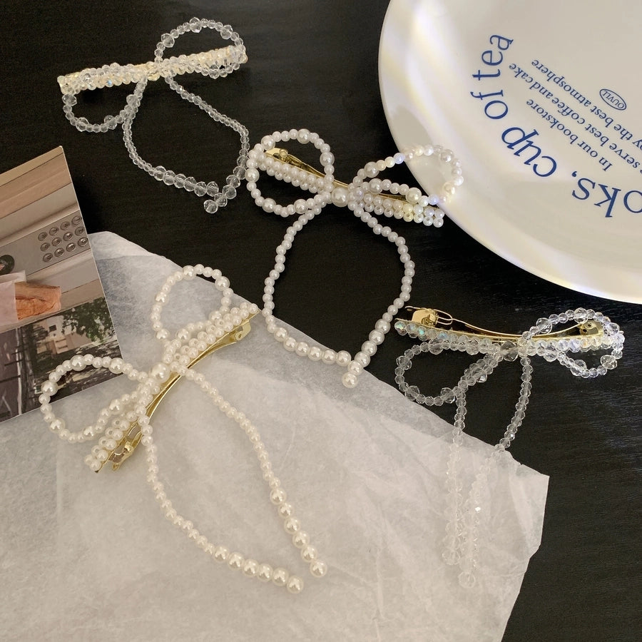 Women's Simple Style Classic Style Bow Knot Alloy Plastic Beaded Hair Clip