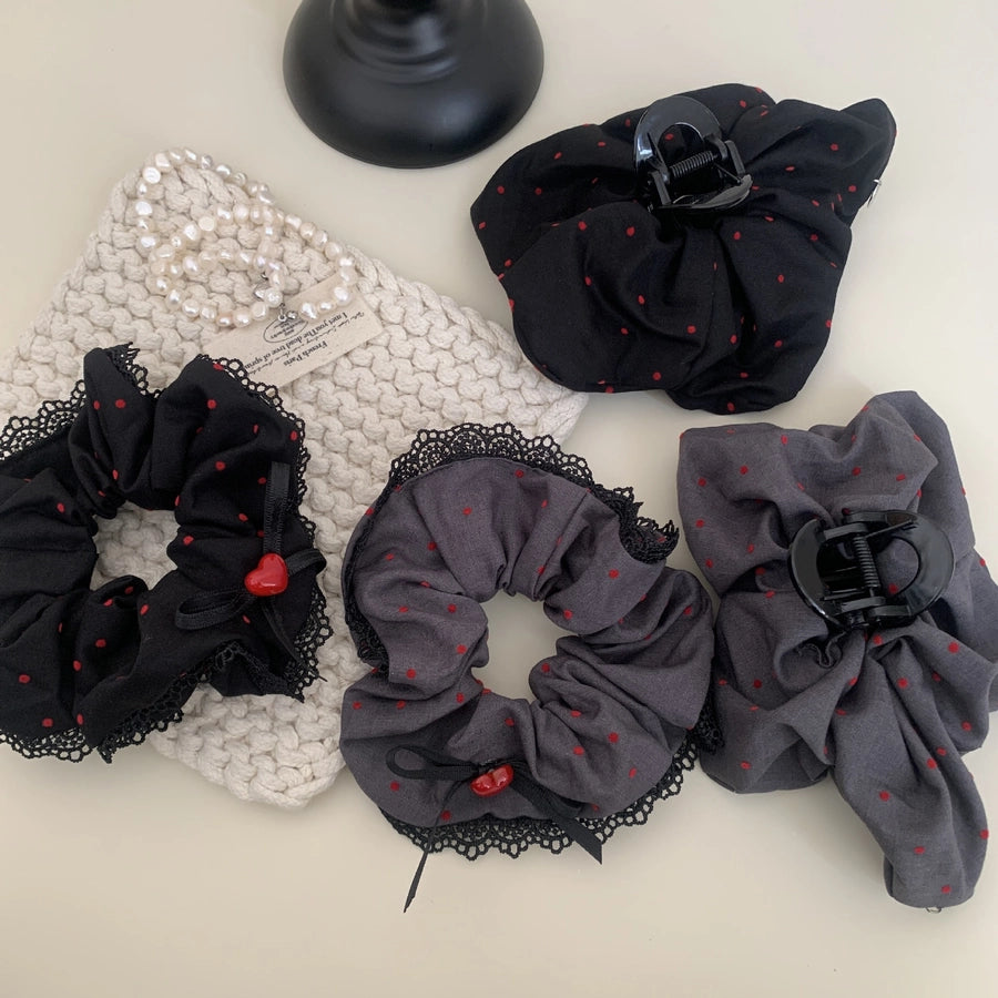 Women's Retro French Style Polka Dots Heart Shape Bow Knot Plastic Cloth Hair Tie Hair Claws