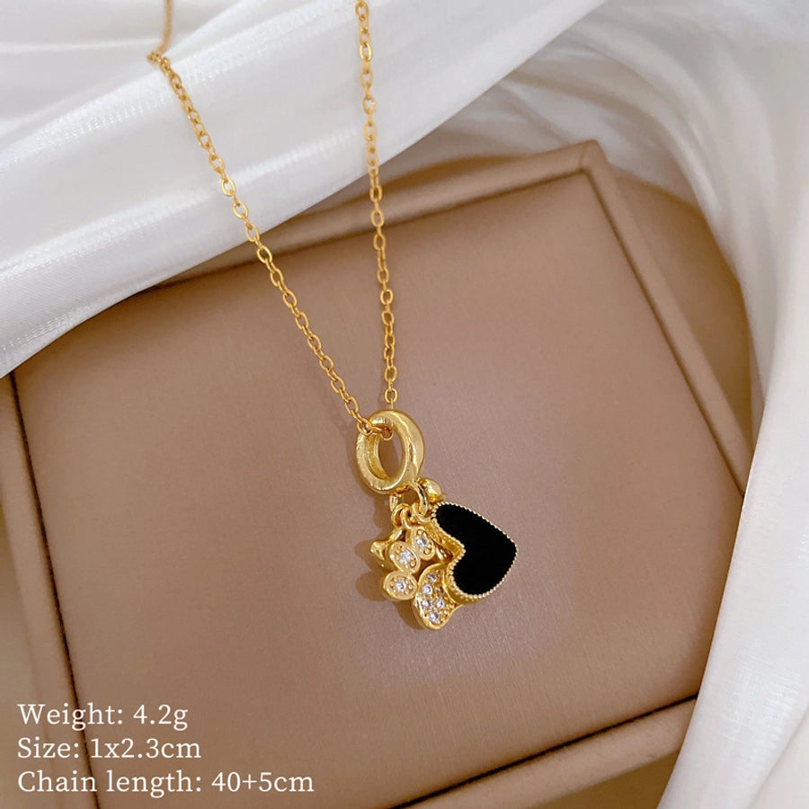 Jewelry Sweet Classic Style Artistic Paw Print Heart Shape Titanium Steel Copper Zircon Gold Plated Pendant Necklace