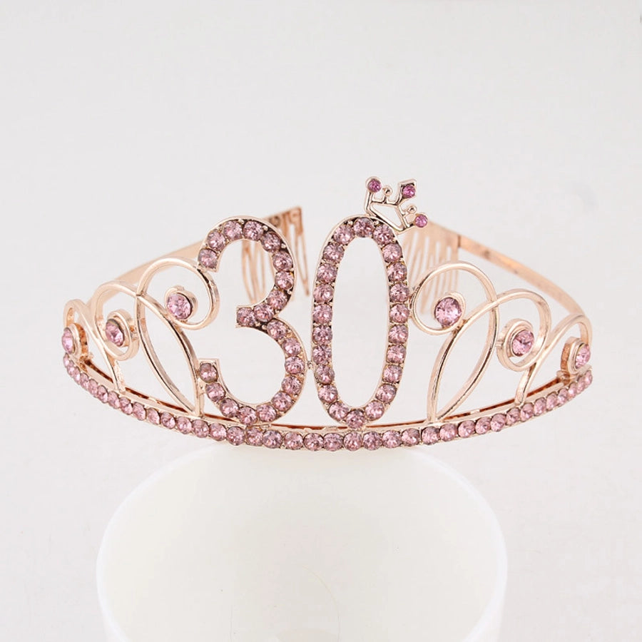 New Birthday Crown  60 Digital Birthday Headband Bridal Banquet Rhinestone Hair Accessories Alloy Headband Women
