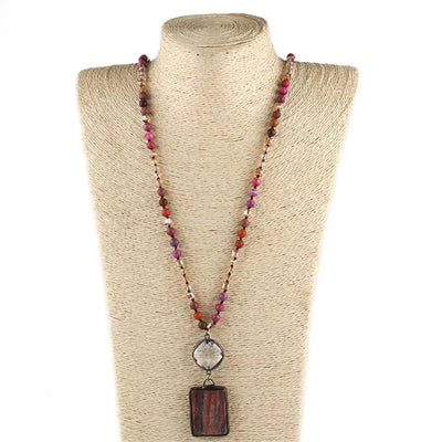 Retro Geometric natural stone Beaded Chain Pendant Necklace In Bulk