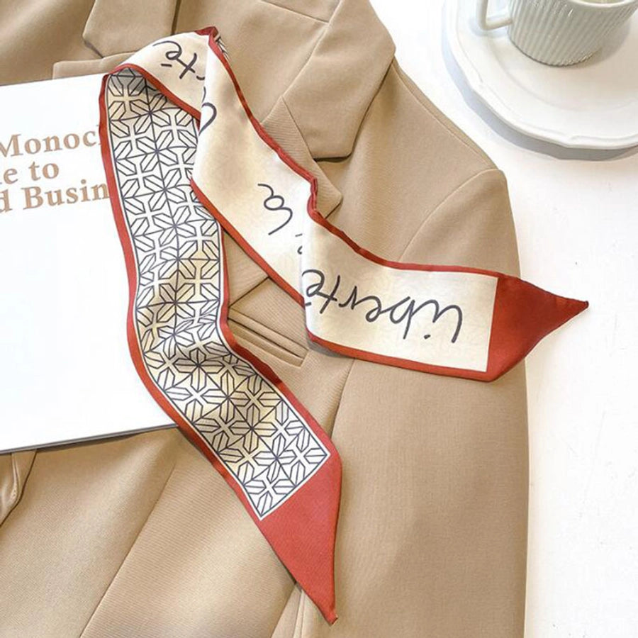 women's sweet letter plaid flower silk scarf printing hair band