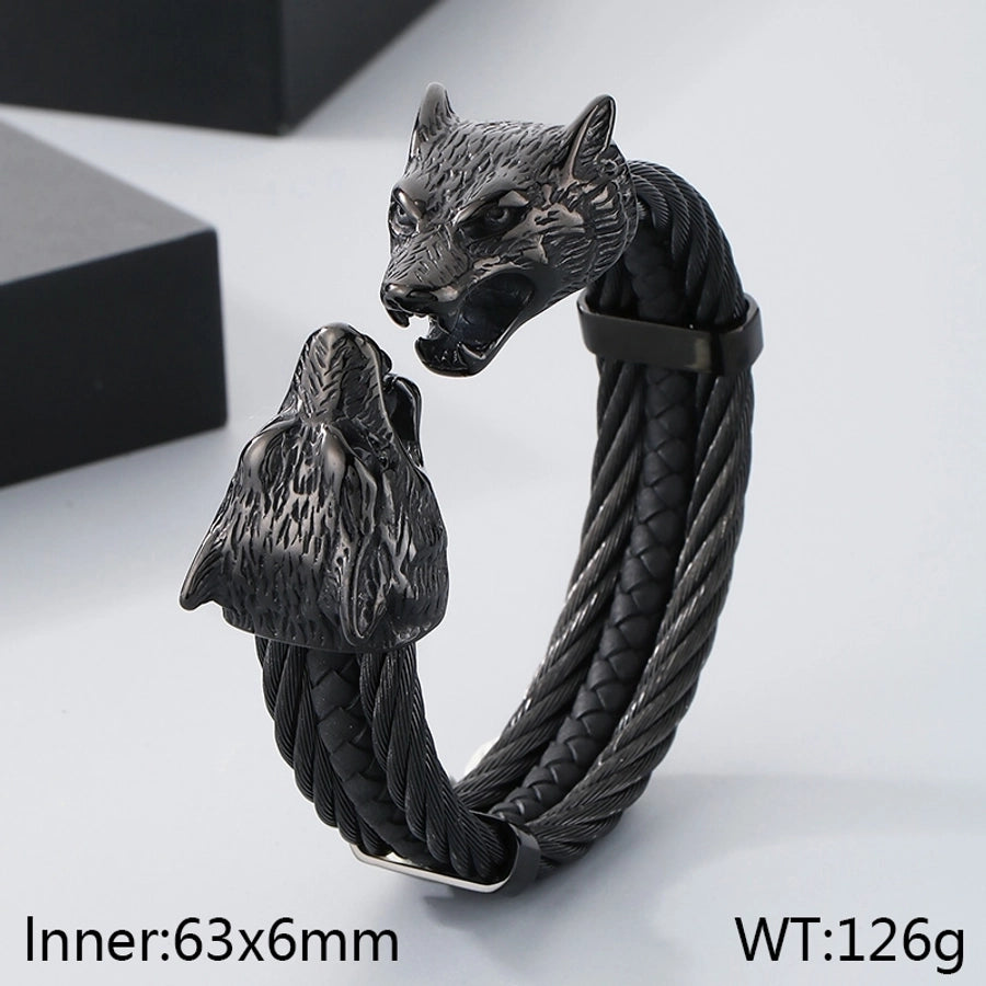 Business Lion's head Wolf Head Skull 304 Stainless Steel 18K Gold Plated Men's Bangle