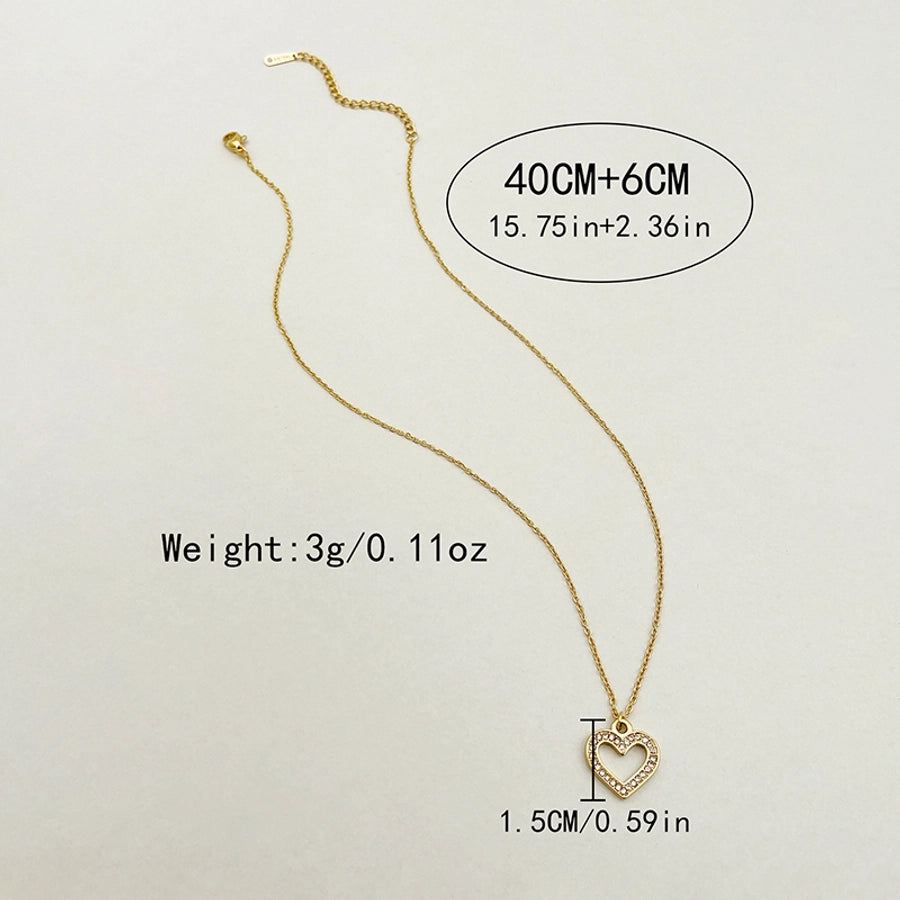 Jewelry Elegant Sweet Simple Style Heart Shape 304 Stainless Steel Zircon 14K Gold Plated Plating Pendant Necklace