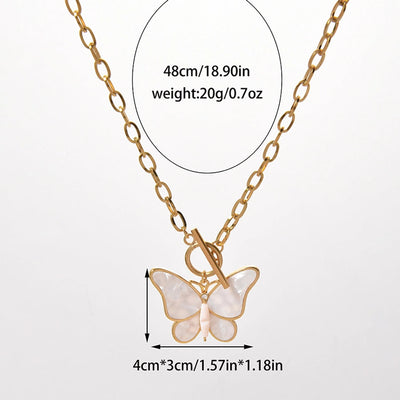 Jewelry Elegant Sweet Round Butterfly 304 Stainless Steel Fritillary 14K Gold Plated Plating Hollow Out Inlay Pendant Necklace