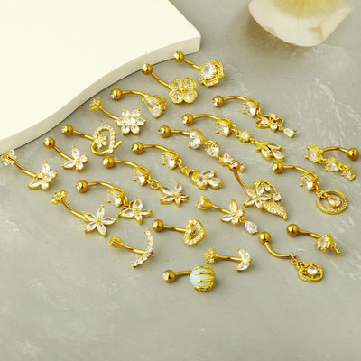 1 Piece Belly Rings Simple Style Moon 316 Stainless Steel  Inlay Zircon