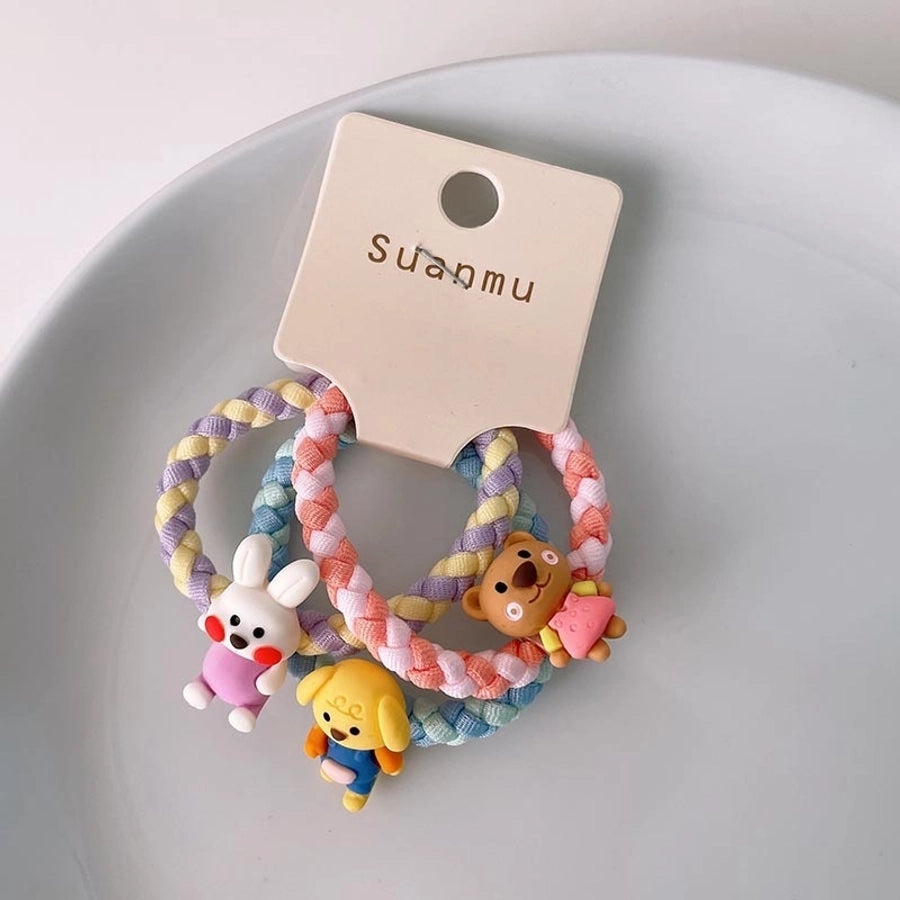 kid's cartoon style animal fruit flower cloth resin contrast collar hair tie