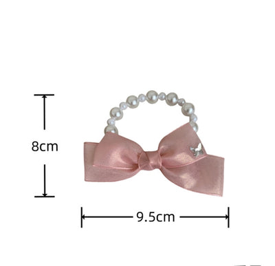 Women's Korean Style IG Style Bow Knot Imitation Pearl Gauze Beaded Hair Tie