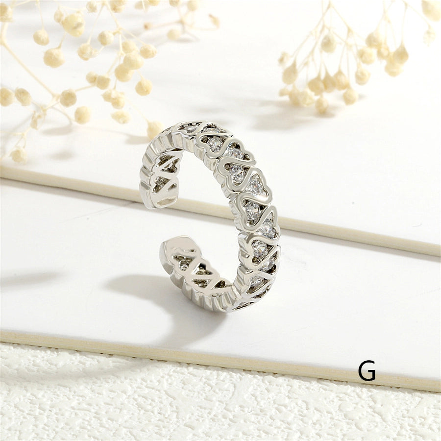 Copper Inlay Heart Shape Zircon Open Rings