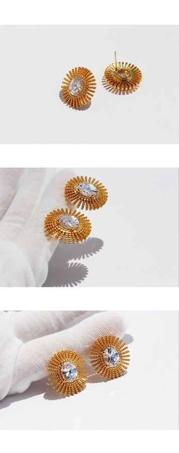 1 Pair Elegant Cute Solid Color Inlay Brass Zircon 24K Gold Plated Ear Studs