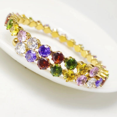 Elegant Solid Color 304 Stainless Steel 18K Gold Plated Zircon Bangle In Bulk