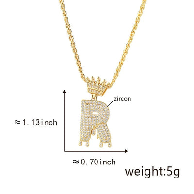 Copper Hemp flowers chain 18K Gold Plated Letter Zirconia Pendant Necklace