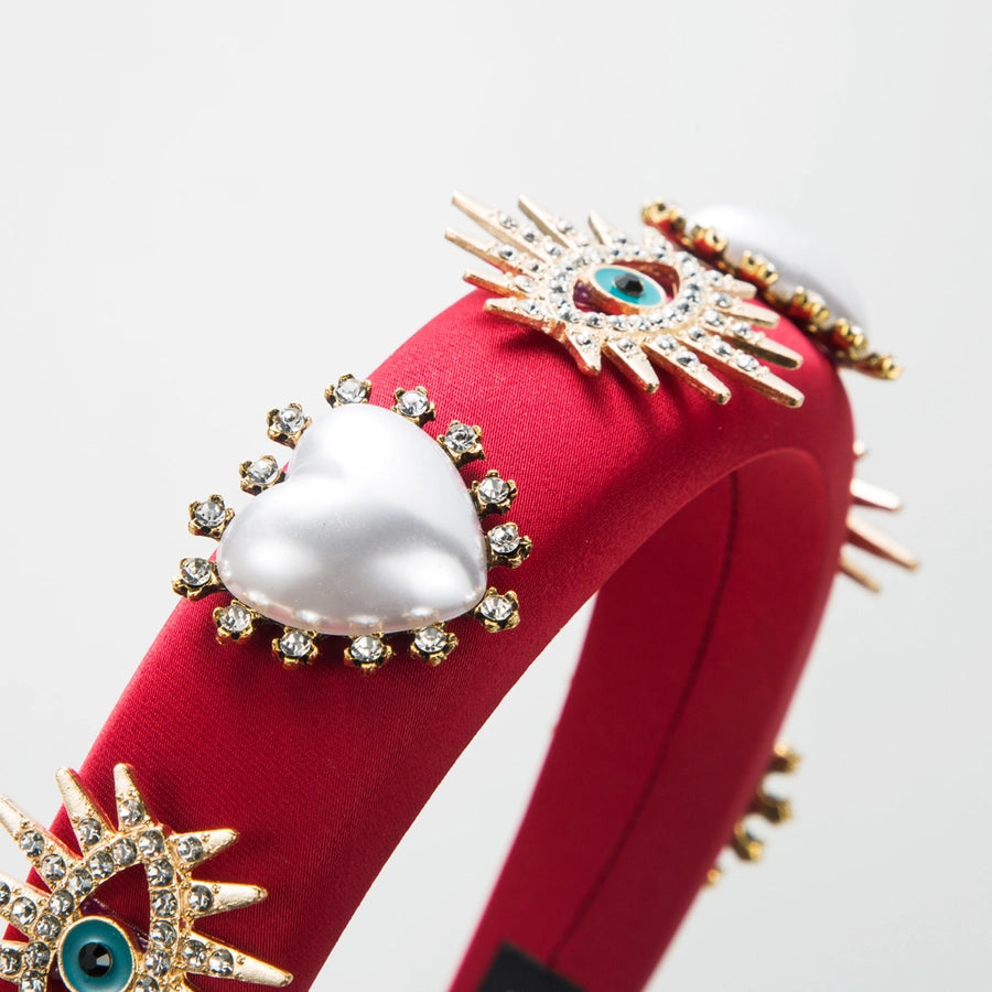 Women's Modern Style Classic Style Heart Shape Eye Sponge Inlay Artificial Pearls Rhinestones Hair Band