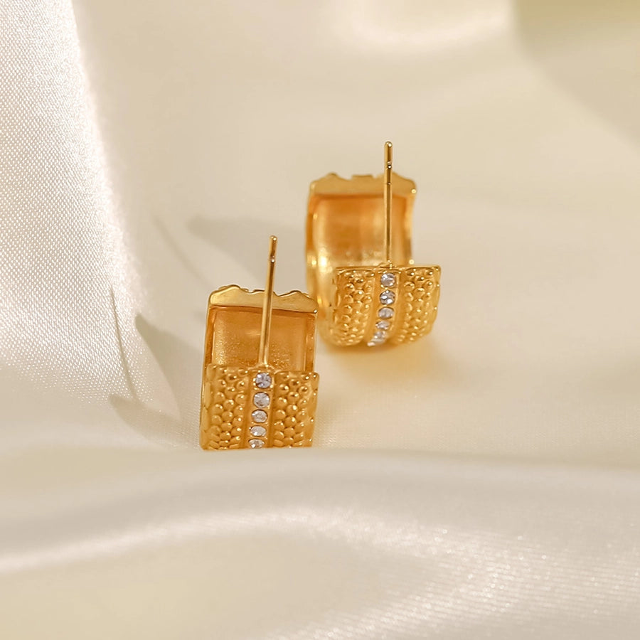 1 Pair Elegant Simple Style Commute Geometric Inlay 304 Stainless Steel Zircon Gold Plated Ear Studs