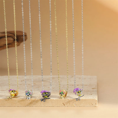 Copper 14K Gold Plated Inlay Skull Zircon Pendant Necklace