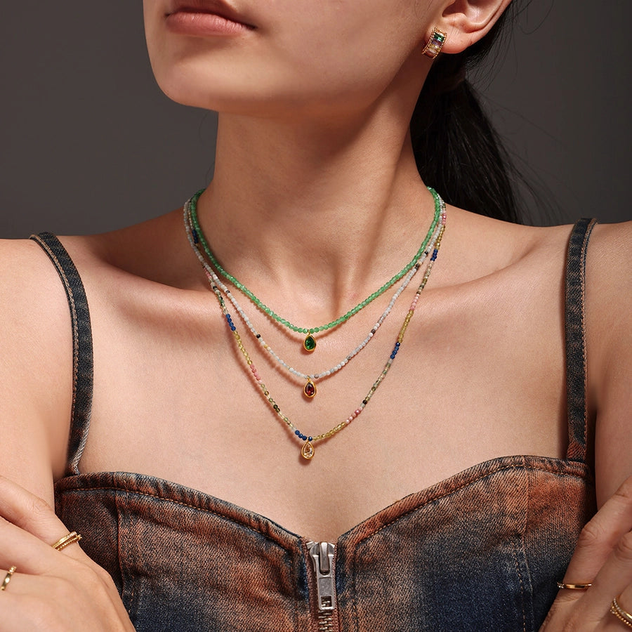 Jewelry Elegant Water Droplets 304 Stainless Steel Opal 18K Gold Plated Beaded Plating Inlay Pendant Necklace