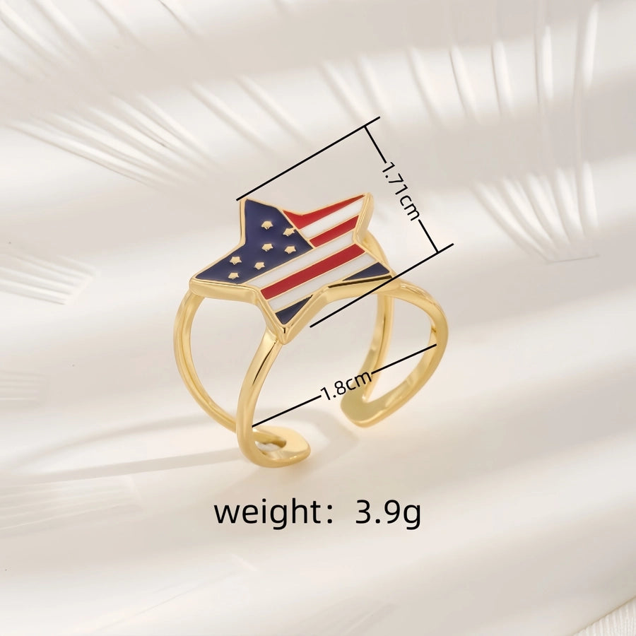 Copper 18K Gold Plated Inlay Pentagram Zircon Rings