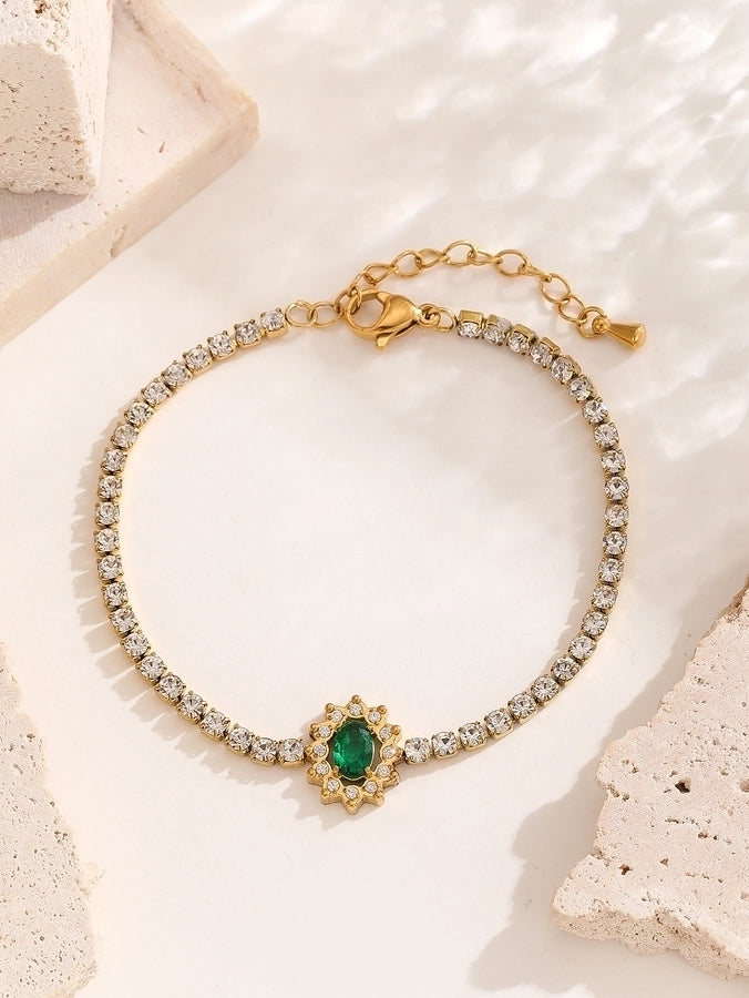 Elegant Lady Streetwear Oval Heart Shape Titanium Steel 18K Gold Plated Artificial Crystal Bracelets In Bulk