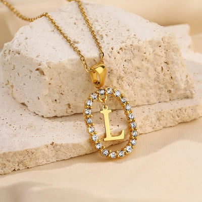 Jewelry Sweet Simple Style Artistic Letter 304 Stainless Steel Artificial Diamond Inlay Pendant Necklace
