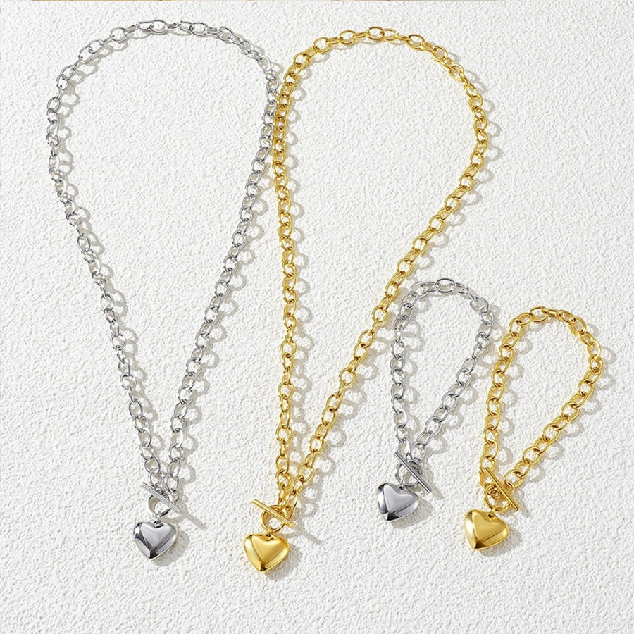 Jewelry Simple Style Classic Style Heart Shape 304 Stainless Steel Gold Plated Bracelets Necklace