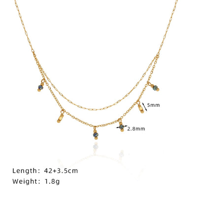 Jewelry Vintage Style Geometric 304 Stainless Steel natural stone 18K Gold Plated Beaded Plating Double Layer Necklaces