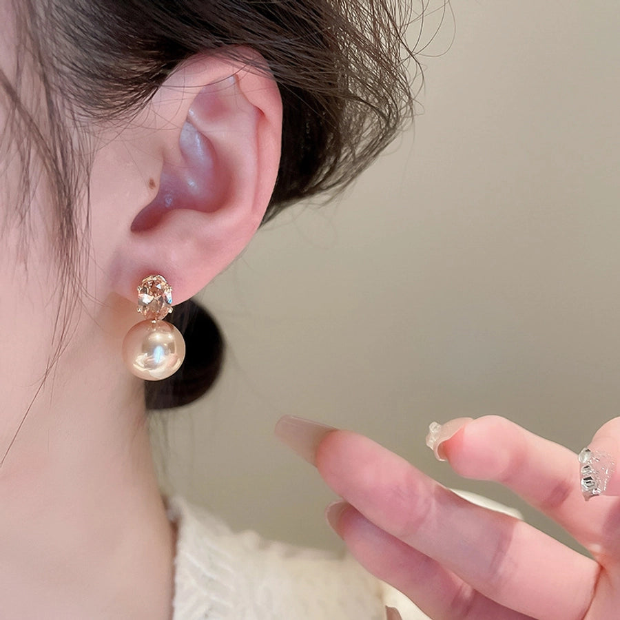 1 Pair Casual Simple Style Streetwear Geometric Inlay Copper Imitation Pearl Zircon Drop Earrings