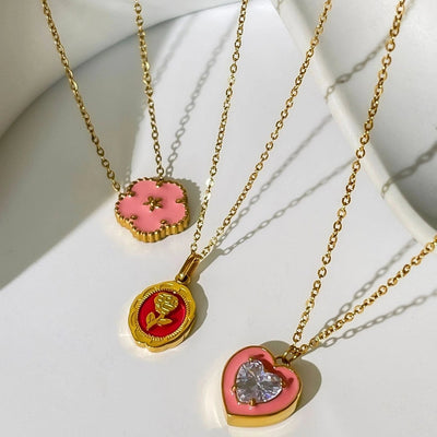 Jewelry Simple Style Heart Shape Flower 304 Stainless Steel Pendant Necklace