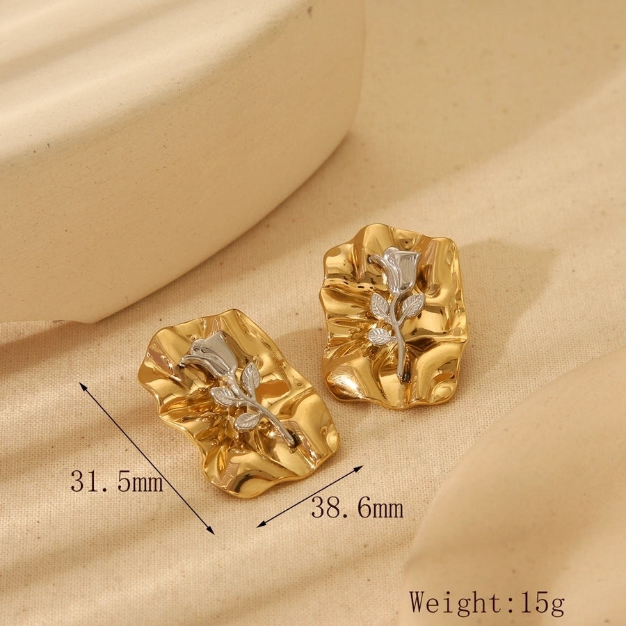 1 Pair Vintage Style French Style Rose Mixed Metal Plating 304 Stainless Steel 18K Gold Plated Ear Studs