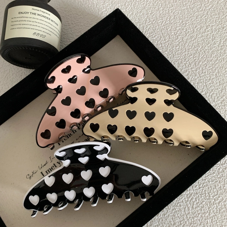 women's simple style commute heart shape alloy acetic acid sheets printing hair claws