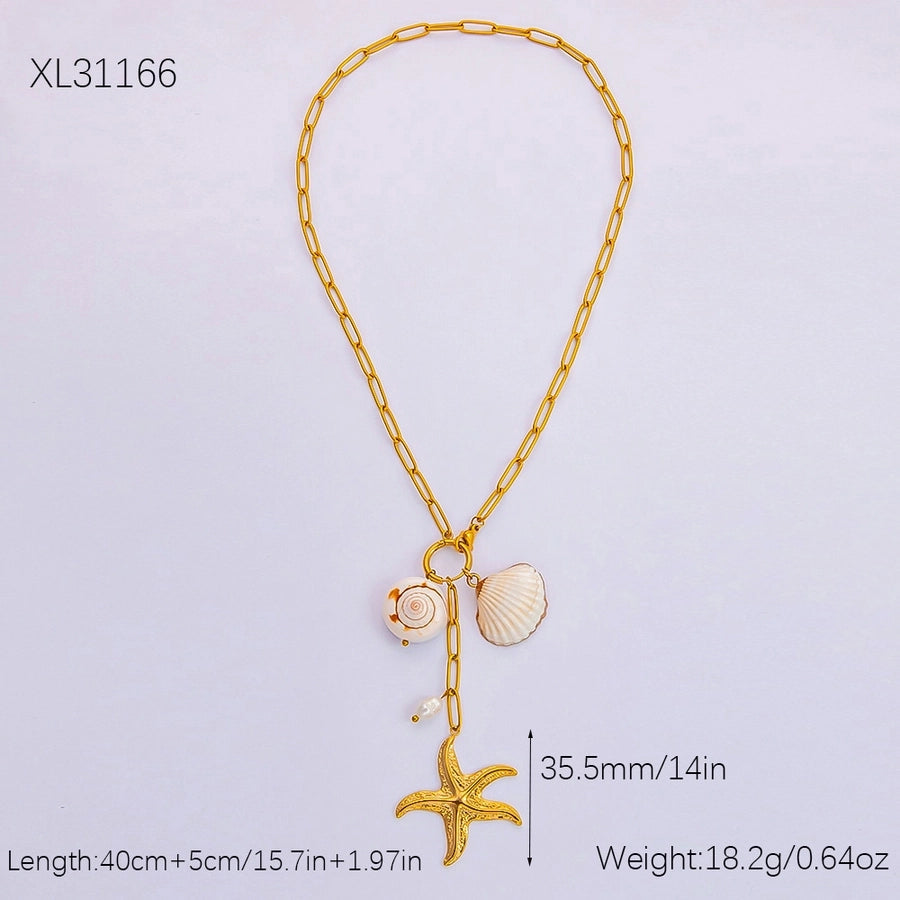 Jewelry Vintage Style Beach Starfish Shell 304 Stainless Steel Plating Pendant Necklace
