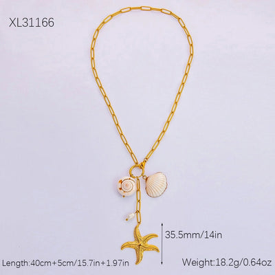 Jewelry Vintage Style Beach Starfish Shell 304 Stainless Steel Plating Pendant Necklace