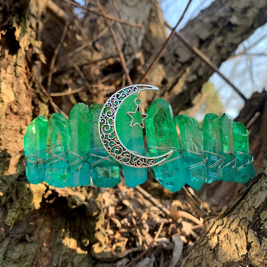 retro star moon crown alloy natural crystal crown