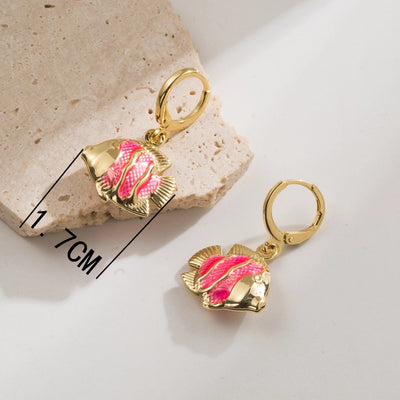 1 Pair Elegant Vacation Starfish Shell Copper 18K Gold Plated Drop Earrings