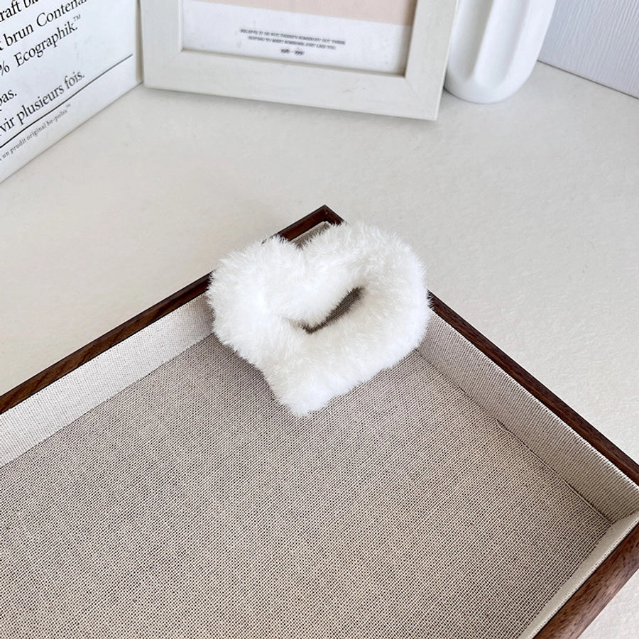 Women's Sweet Heart Shape Faux rabbit fur Plastic Handmade Hair Clip