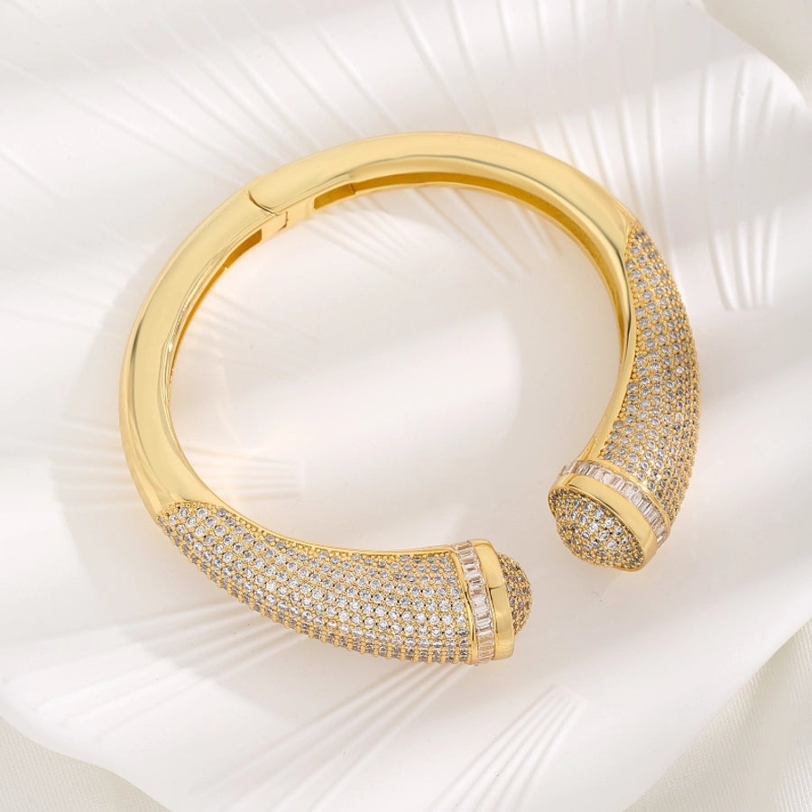 Copper 18K Gold Plated Inlay Geometric Zircon Bangle