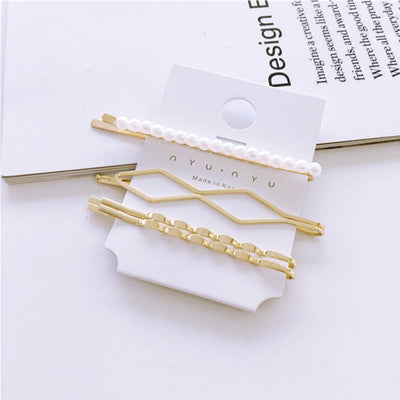 fashion geometric alloy plating artificial pearls hair clip 1 set