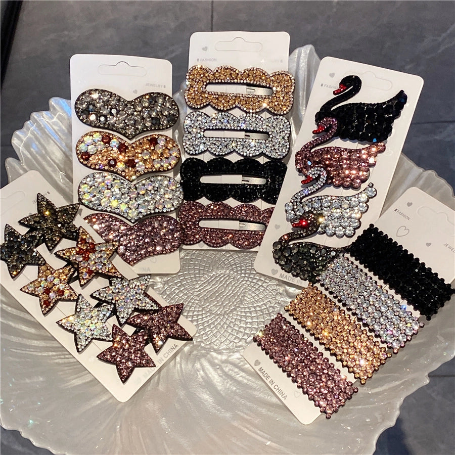 retro heart shape plastic resin inlay rhinestones hair clip